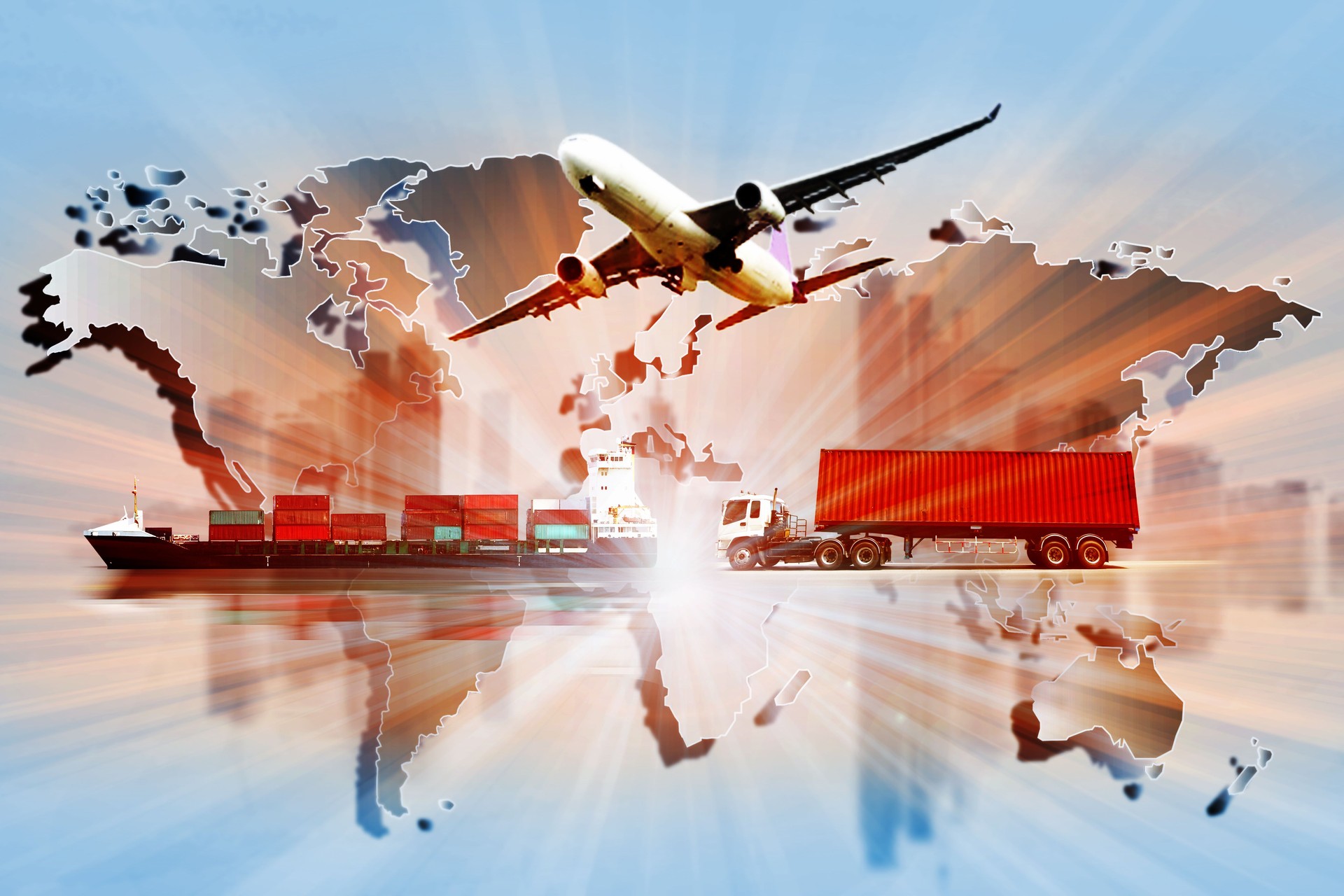 The world logistics  background or transportation Industry or shipping business, Container Cargo  shipment , truck delivery, airplane , import export Concept